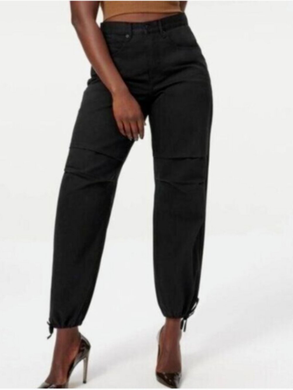 GOOD AMERICAN Uniform High Waist Ankle Tie Trouser Black‎ Size 15